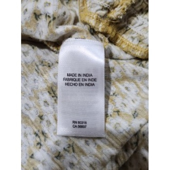 Lucky Brand Women's Yellow Floral Smocked Off Shoulder Tassel Blouse Medium - Picture 5 of 6